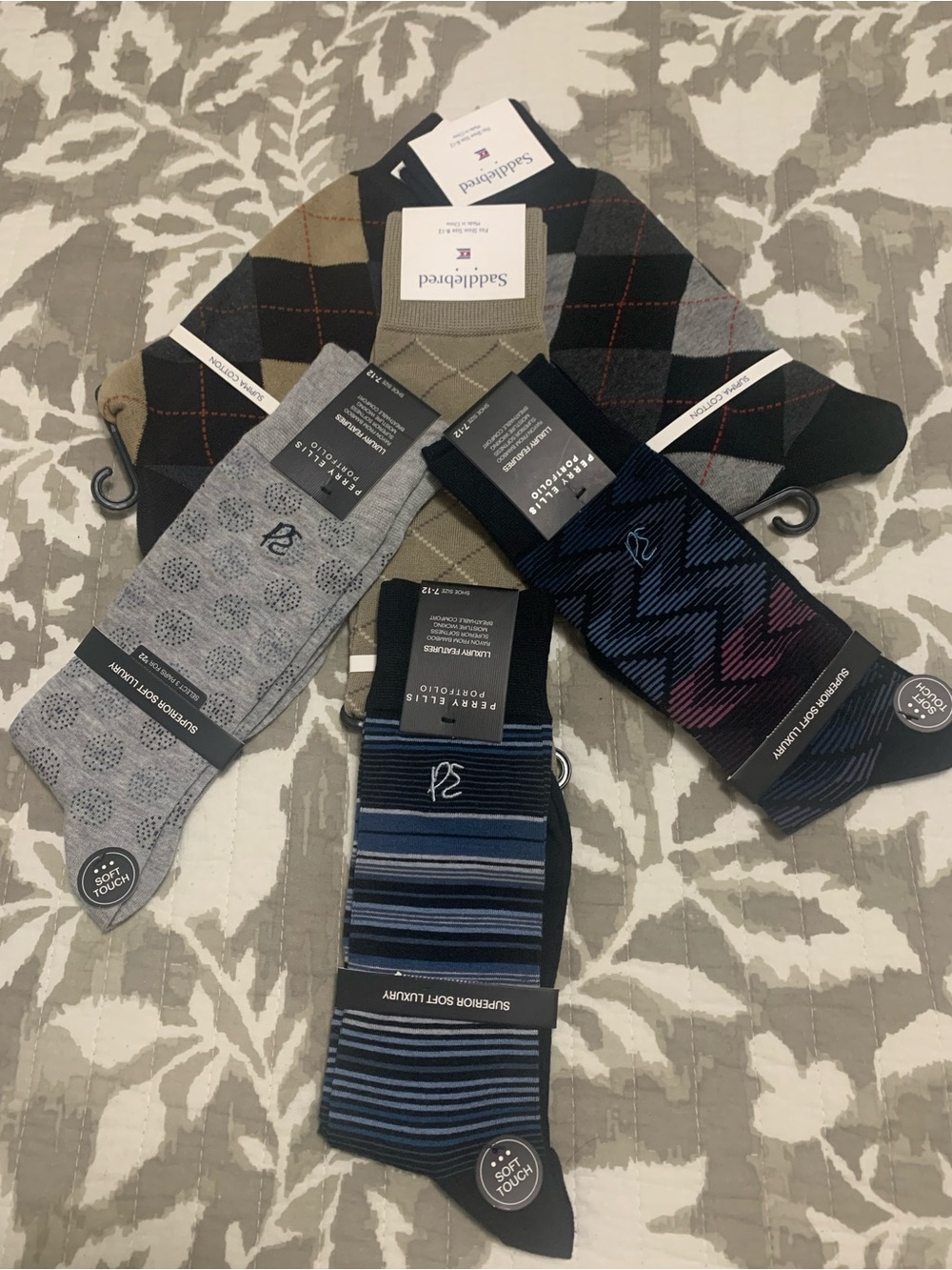 Saddlebred Men's Mixed Pattern Dress Socks - Gray, Navy, Black, Tan